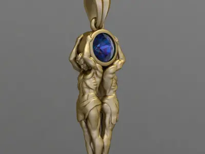 Antique Gents Pandent blue Saphire  3D print model
