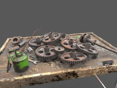 Old Workbench With Gears 3D model