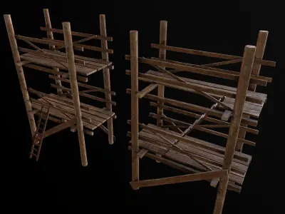 Wooden Scaffolding PBR Low-poly 3D model