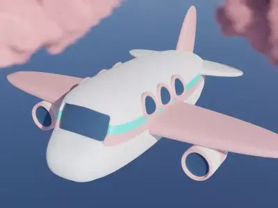 Cute lowpoly pink Airplane Low-poly 3D model