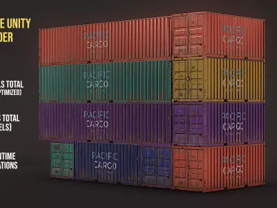 Shipping Container Pack - LODS - Trim - sheet 20 - 40 ft Low-poly 3D model