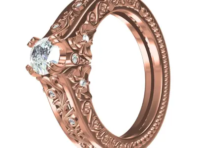 Antique Art Deco Filigree Engagement Ring 3D print model buy