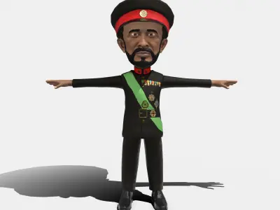 Emperor Haile Selassie caricature Low-poly 3D model