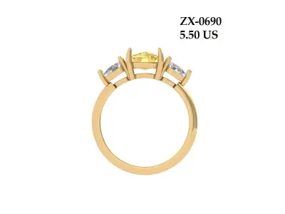 Cushion 3 Stone Bridal Ring 3D print model 4