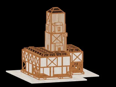 Medieval Low Poly Building Castle Wooden Village Stone House 17 Low-poly 3D model