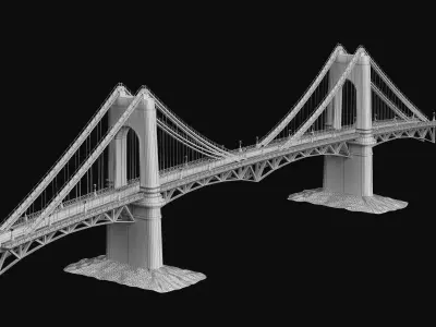 Classic Suspension Bridge Landmark Architecture Model 3D model
