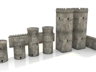 Medieval castle parts Low-poly 3D model