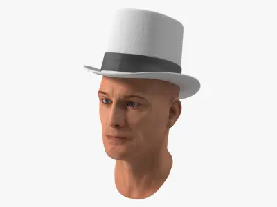 Classic Top Hat on Male Head White 3D model