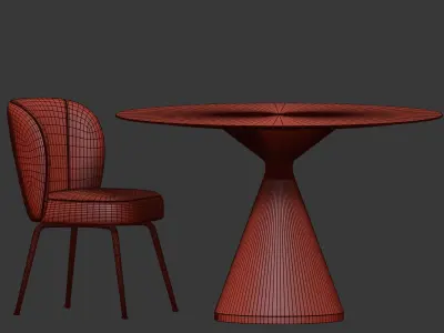 Dining Set table with four chairs and marble top 3D model purchase