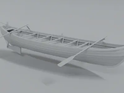 Rowboat wooden boat with two oars Low-poly 3D model