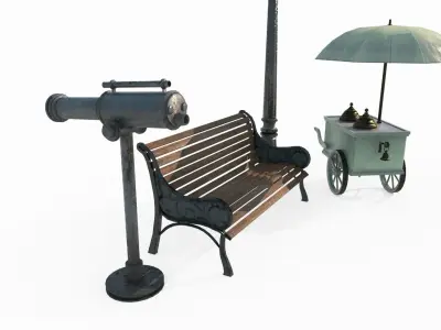 Street lamps telescopes benches 3D model