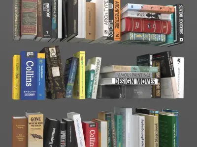 Books collection set bookshelves with 3D model