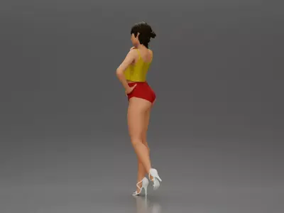 Striking a flirty pose wearing yellow crop top red bottoms 3D print model