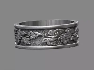 Floral Oak leaves wedding band ring 3D print model