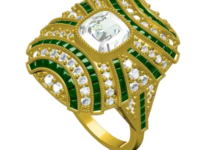Antique Art Deco Vintage Bridal Ring 3D print model
