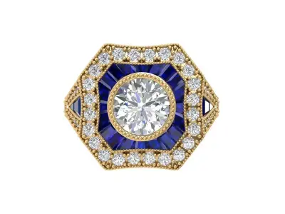 Solitaire Engagement Art Deco Ring 3D print model 74