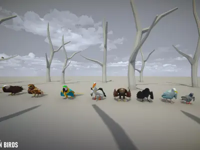 Cartoon birds - big animation pack 3D model