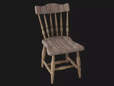 Wooden Chair Low-poly 3D model 15