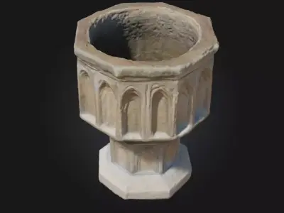 Historic Baptismal Font  Sacred Craftsmanship Preserved in Stone 3D model