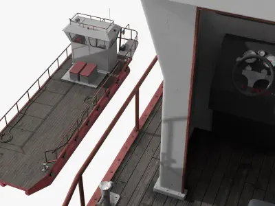 Industrial Cargo Boat with Control Cabin and Motor Red 3D model