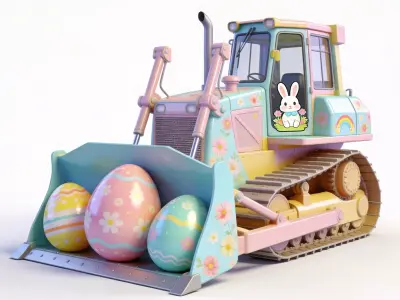 3D EASTER THEMED BULLDOZER WITH GIANT COLORFUL EGGS V02 Low-poly 3D model