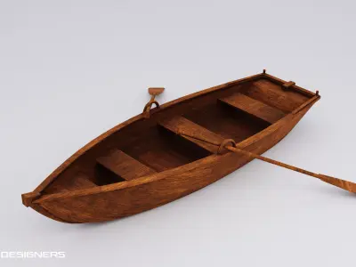 Wooden Boat Low Poly PBR 3D Model Low-poly 3D model