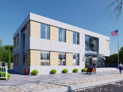 Commercial building Low-poly 3D model order