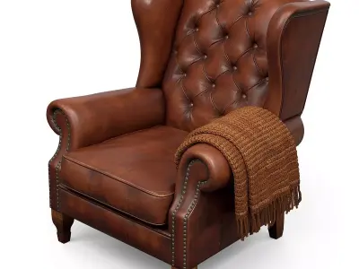Vintage Leather Wingback Chair 3D Model - Classic Armchair Low-poly 3D model