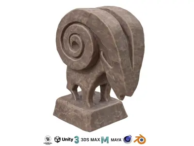 Ram abstract wood statue Low-poly 3D model