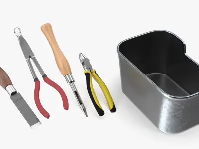 Household Repair Kit with Steel Tray and Hand Tools 3D model