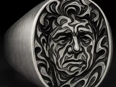 Memorial Portrait Signet Ring 3D print model