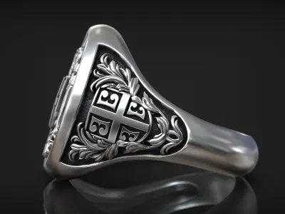 Serbian Heraldic Eagle State Symbol Emblem Ring 3D print model