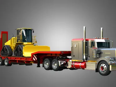 57P Semi Truck with JD - 764 High Speed Dozer 3 in 1 3D Model Pack