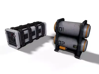 Sci-Fi Container and Energy Tank Low-poly 3D model