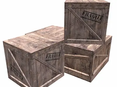 Wooden Box Set Low Poly Low-poly 3D model