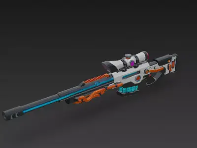 Cartoon Cyber Sniper Rifle 3D Model PBR Low-poly 3D model