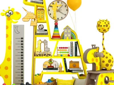 giraffe shelf with toys Low-poly 3D model
