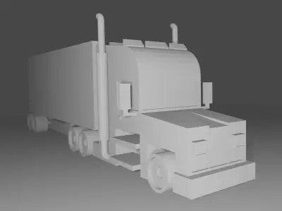 Truck with Flatbed Trailer 3D model without texture 3D model