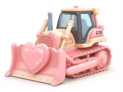 Stylized 3D Valentine Bulldozer Model Low-poly 3D model