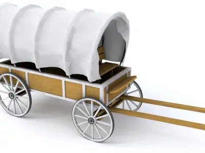 Western Wagon Low-poly 3D model 2