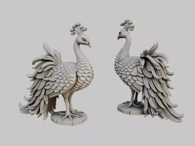 Peacock Statue Low-poly 3D model