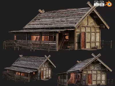 Old Medieval Building House 4K Textures GameReady 55 Low-poly 3D model