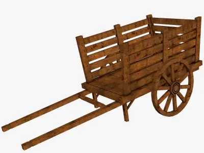 Old-School Wooden Cart Low-poly 3D model