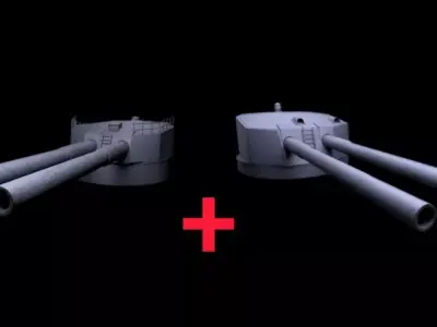 Battlle Ship Kawachi artillery 1 and 2 3D Model Collection
