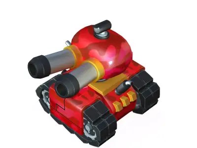 red cartoon tank Low-poly 3D model