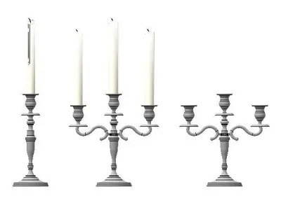 silver antique single and triple candelabra 51cm high w candles 3D model