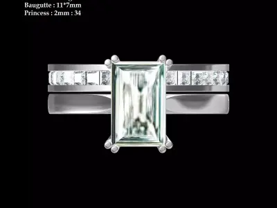 Baguette Ring Bridal Set 3D print model