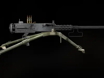 M2 Browning with tripod Low-poly 3D model