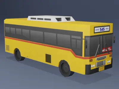 Yellow Thai bus Low poly v07 Low-poly 3D model