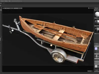 Wooden Rowing Boat plus Trailer 3D model